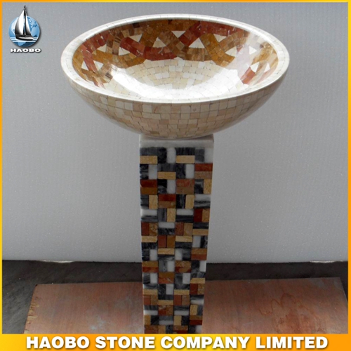 Yellow Marble Patte Stone Pedestal Sink For Bathroom